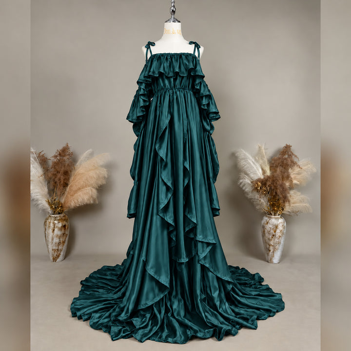 Amber Gown | Silky Tiered Ruffle Off-Shoulder Maternity Photography Dress