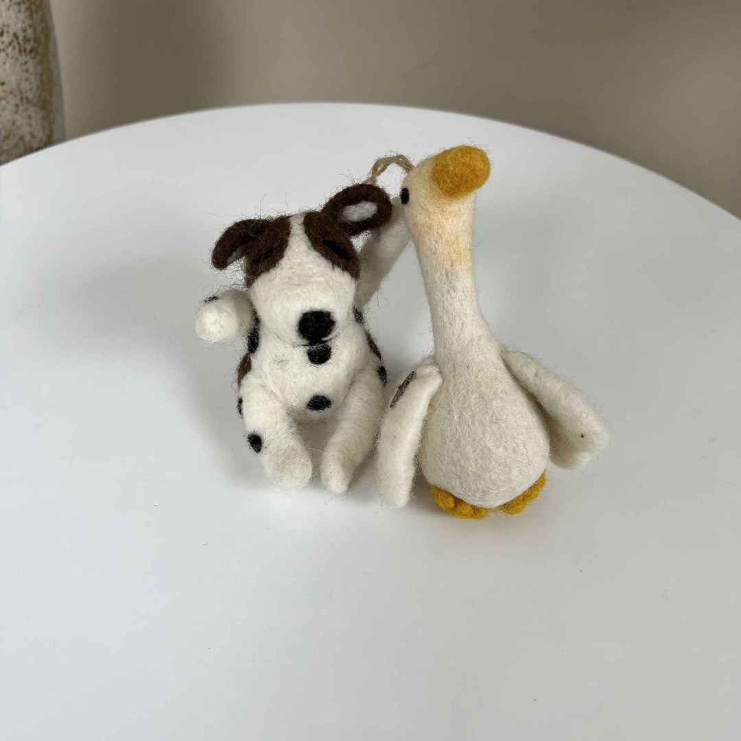 Handmade Felt Dog and Goose