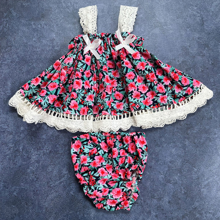 Newborn Pink Floral Cami Top & Bloomer Set