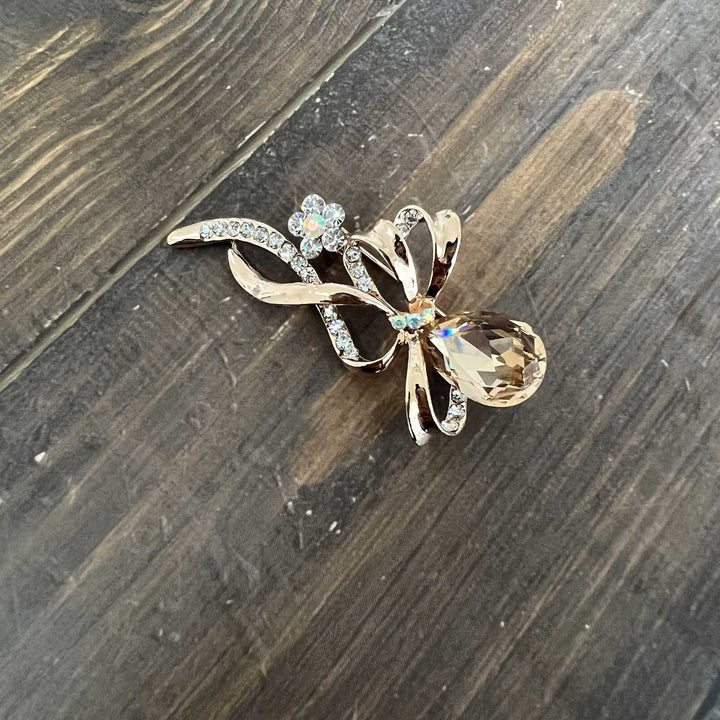 Gold Bow Rhinestone Brooches