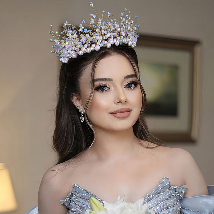 White Crystal Pearl Crown Headpieces