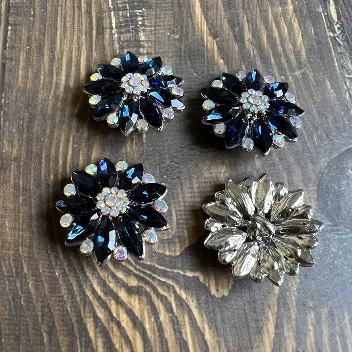 Deep Blue Rhinestone Flower Buttons