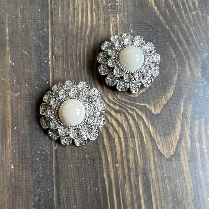 Pearl-Center Rhinestone Petal Buttons