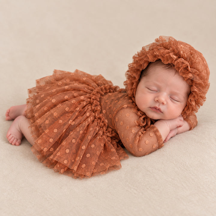 Newborn Rust Red Tulle Dress & Hat Set