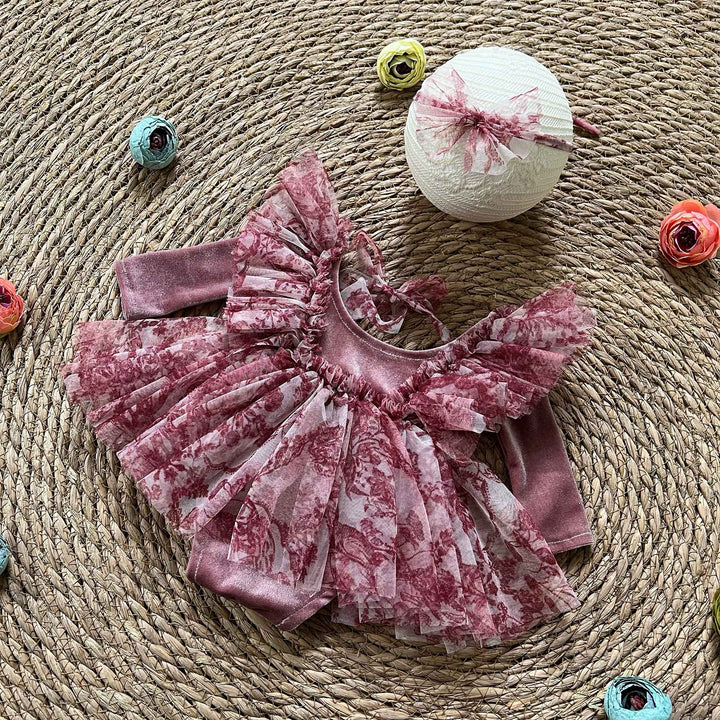 Dark Pink Mesh Newborn Romper