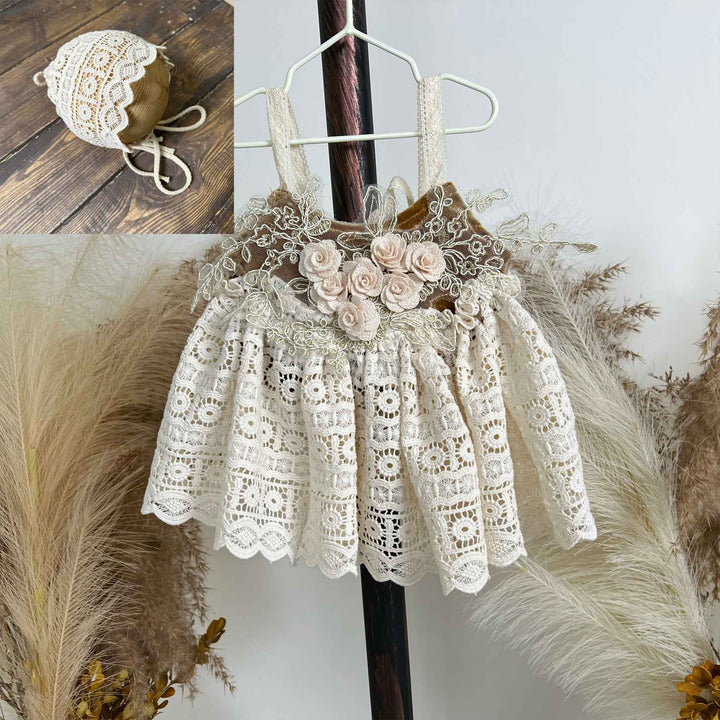 Cotton Crochet  Newborn Sundress & Hat Set