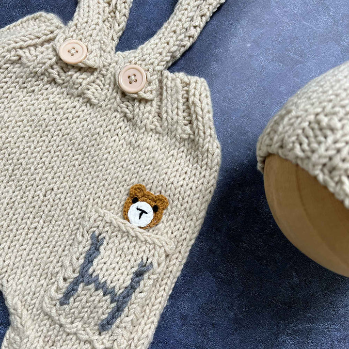 Bear Pocket Suspender Pants & Beanie Hat Set