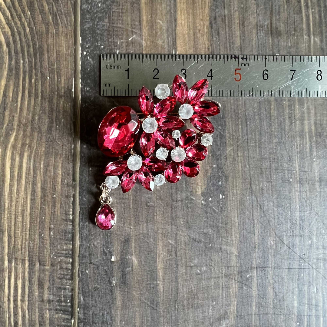 Fuchsia & Blue Rhinestone Brooches