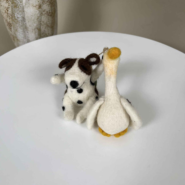 Handmade Felt Dog and Goose