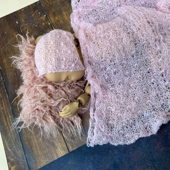 Faux Mongolian Fur Pillow Matched Wrap and Hat Set