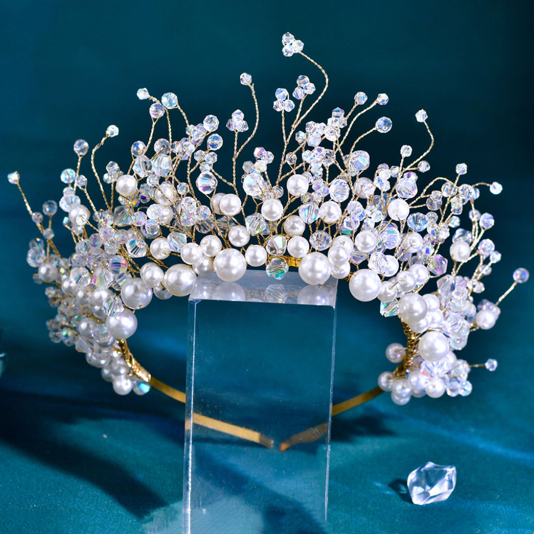 White Crystal Pearl Crown Headpieces