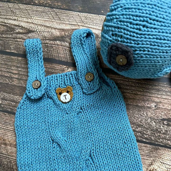 Baby Knit Suspender Pants & Hat Set