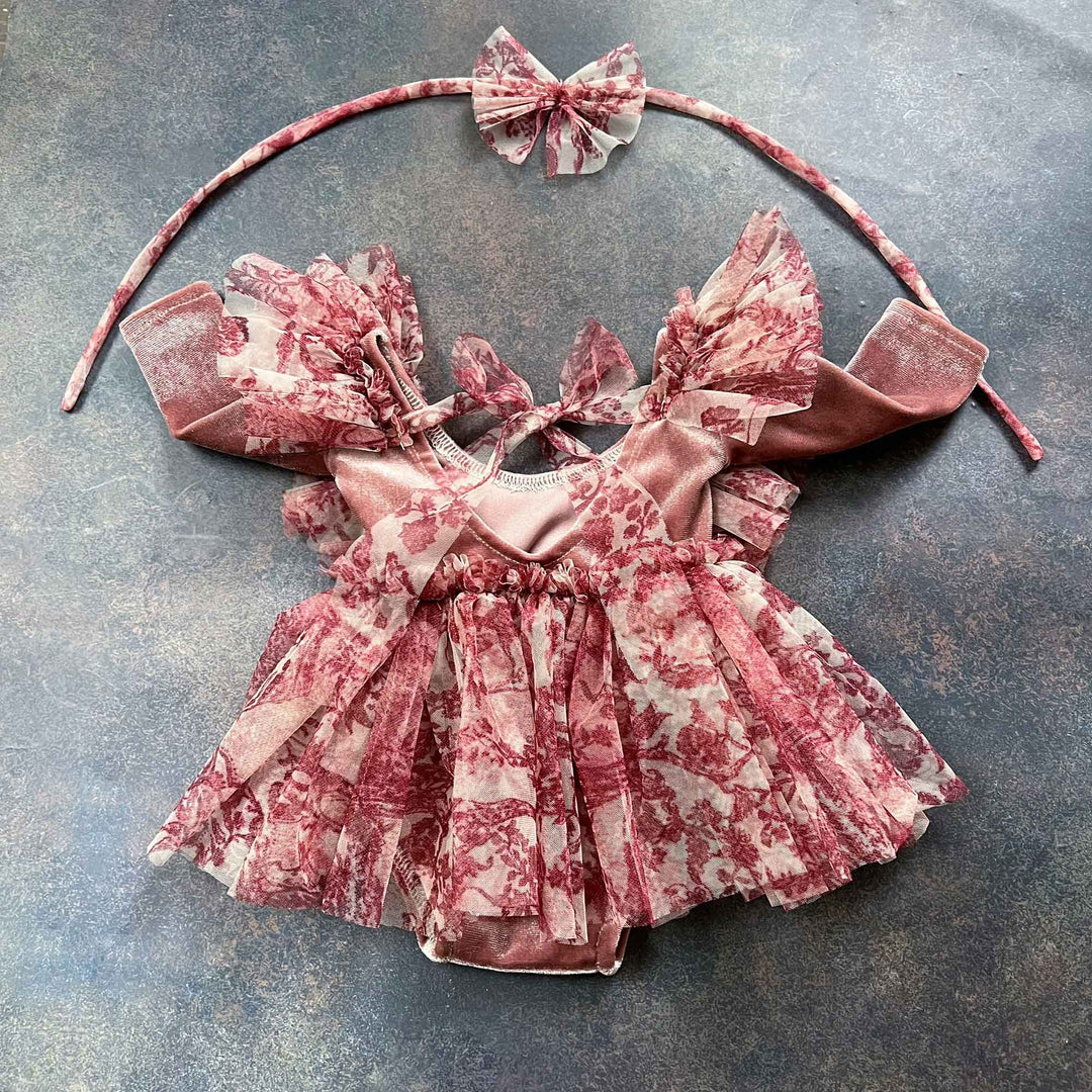 Dark Pink Mesh Newborn Romper