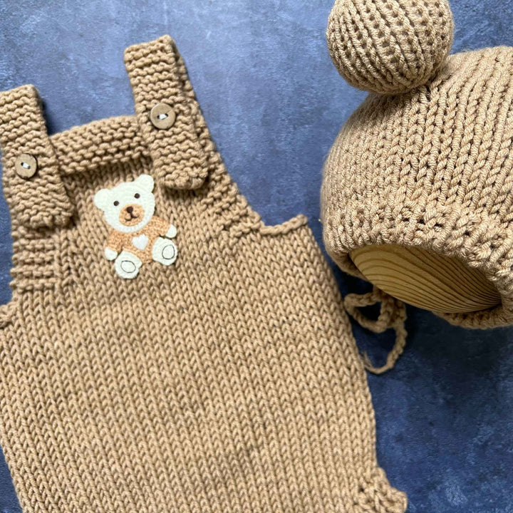 Newborn Handmade Knitted Bear Hat & Romper Set