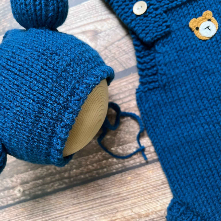 Newborn Handmade Knitted Bear Hat & Romper Set