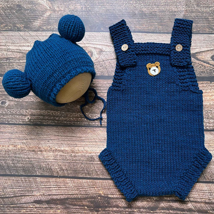 Newborn Handmade Knitted Bear Hat & Romper Set