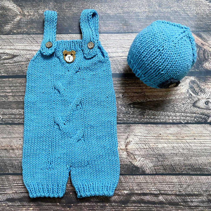 Baby Knit Suspender Pants & Hat Set