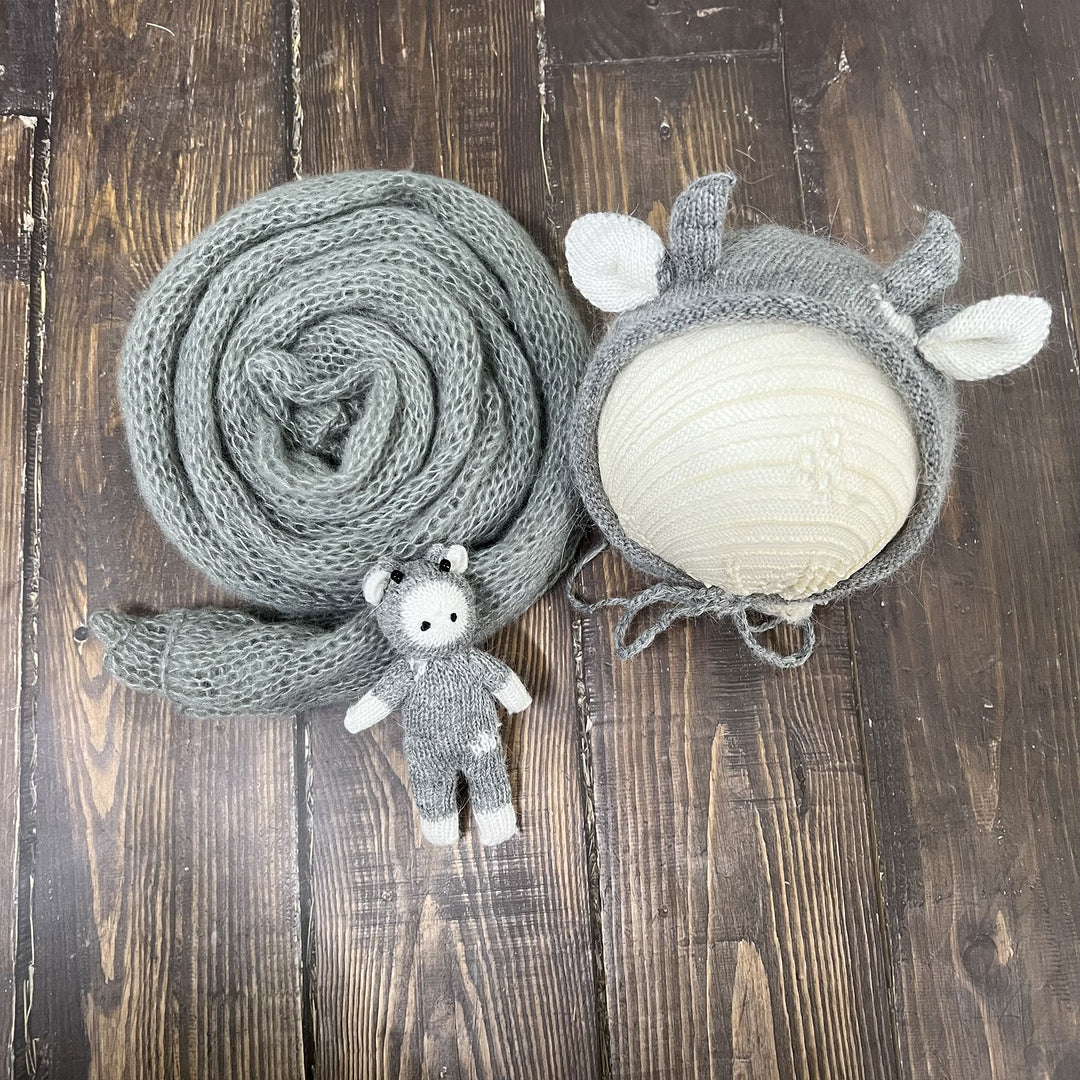 Mohair Wrap Bonnet with Matched Calf Doll Set