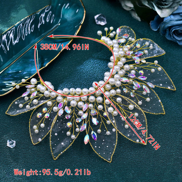 Tulle Leaf Pearl Rhinestone Crown Headpieces