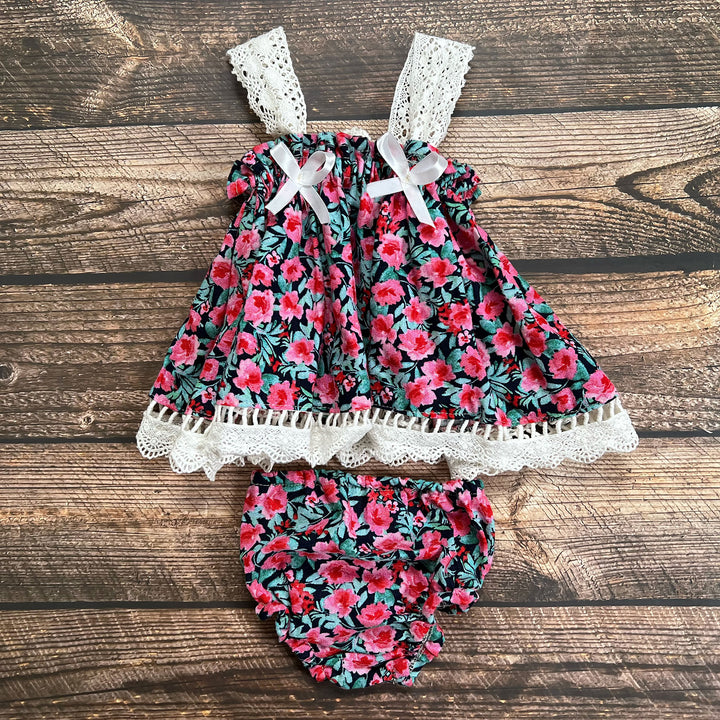Newborn Pink Floral Cami Top & Bloomer Set