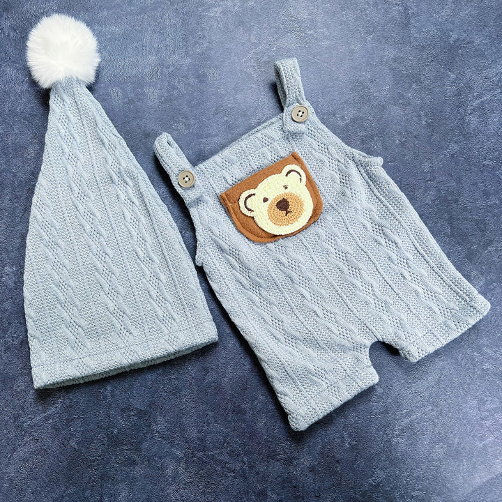 Bear Pompom Hat & Suspender Shorts Newborn Set