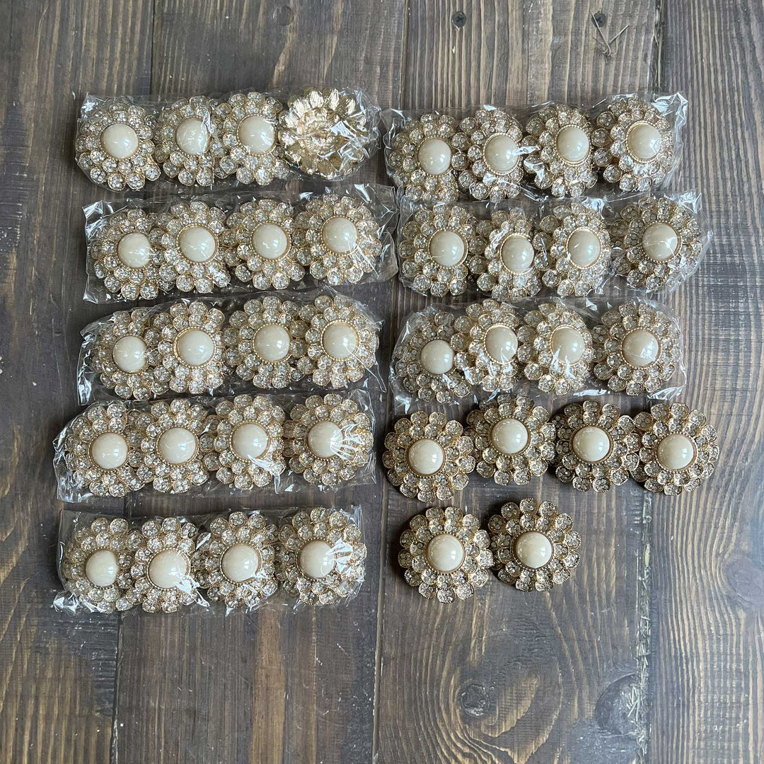 Pearl-Center Rhinestone Petal Buttons