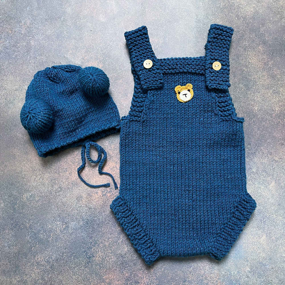 Newborn Handmade Knitted Bear Hat & Romper Set