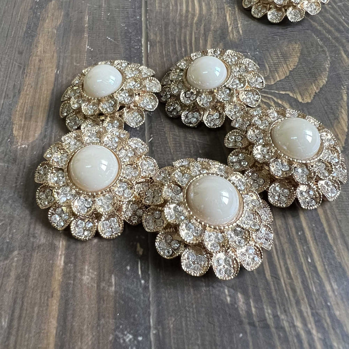 Pearl-Center Rhinestone Petal Buttons
