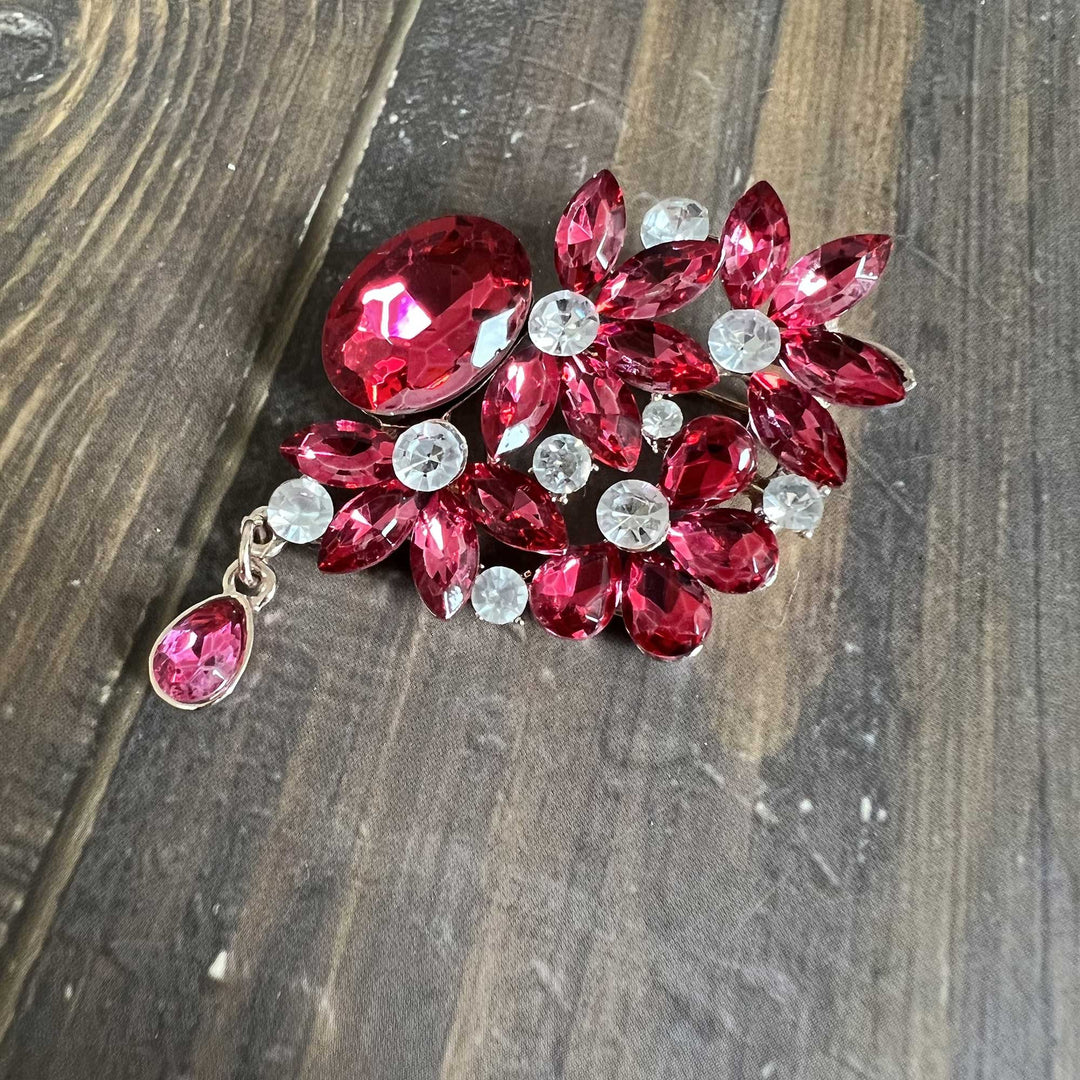 Fuchsia & Blue Rhinestone Brooches