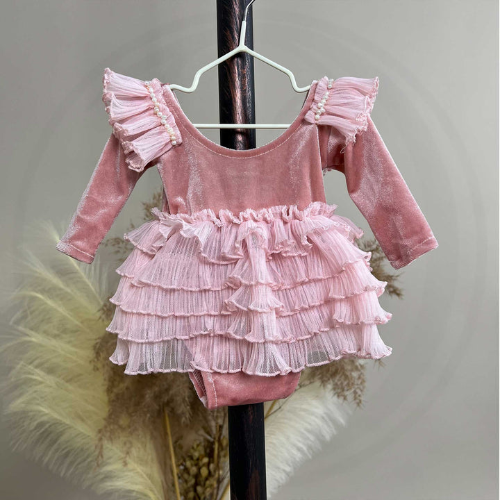 Romper with Ruffled Tulle Newborn Dress