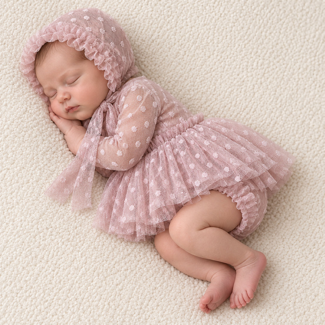 Newborn Rust Red Tulle Dress & Hat Set