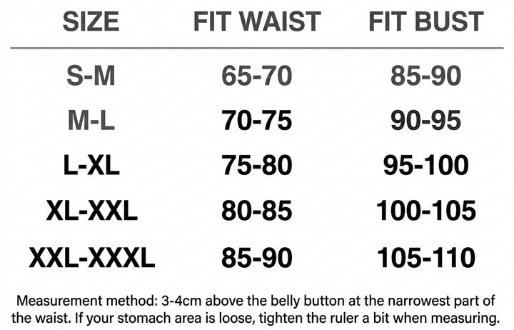 A cailleach size chart and measurement.