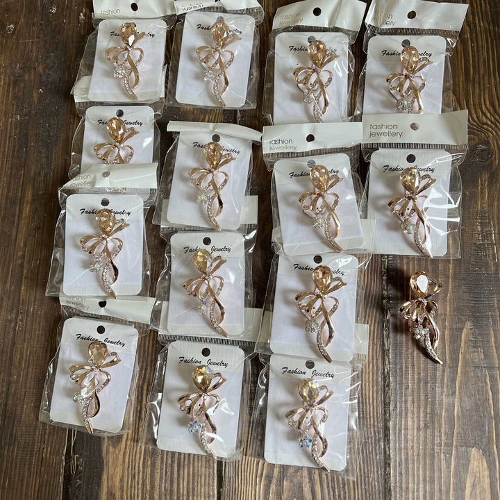 Gold Bow Rhinestone Brooches