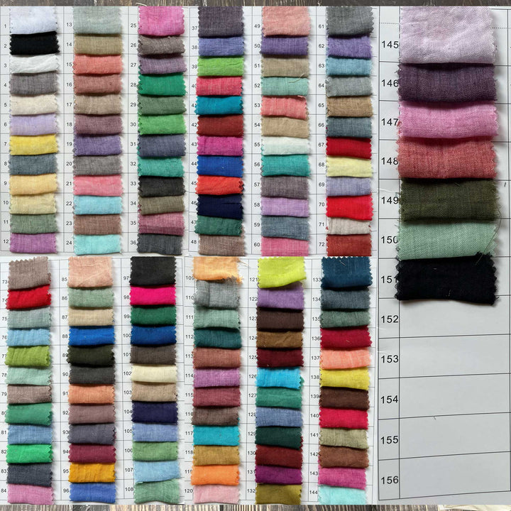 A large grid of small fabric swatches in many colors arranged on a white measurement chart with printed numbers. This is a Kallectoria dress color-options reference image rather than a single product photo, so subject type is Color Swatch.